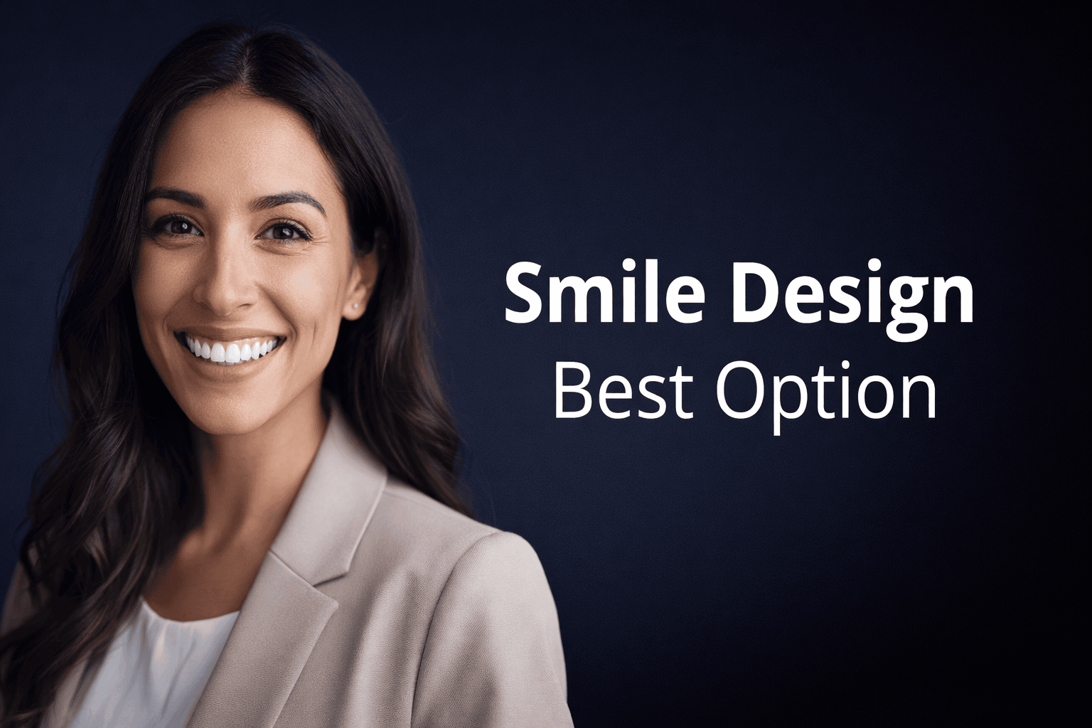 Smiling woman with aesthetic smile design, cosmetic dentistry option to improve dental appearance.